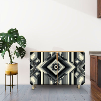 Sideboard Buffet Cabinet with Storage Southwest Navajo geometric black white traditional ethnic southwest with 2 Doors for Living Room and Kitchen