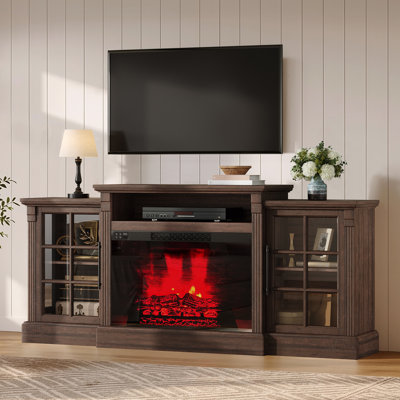 Cleven 70" W Farmhouse Fireplace TV Stand with Large Storage Space, Rustic Brown
