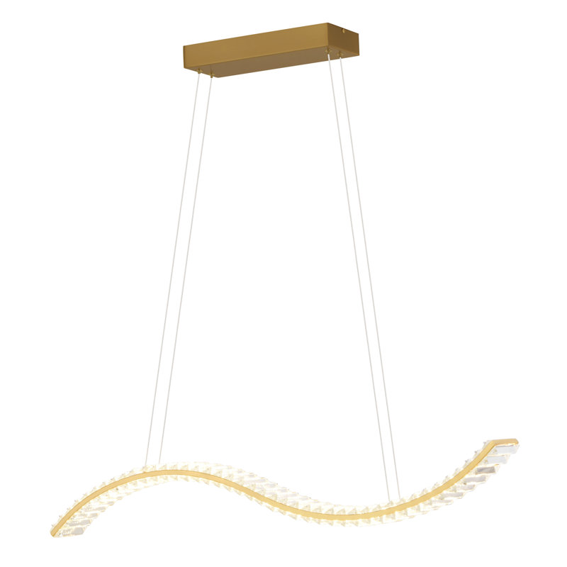 Fidah 1L LED Gold Brass Contemporary Crystal Linear Chandelier Island Pendant Light Fixture