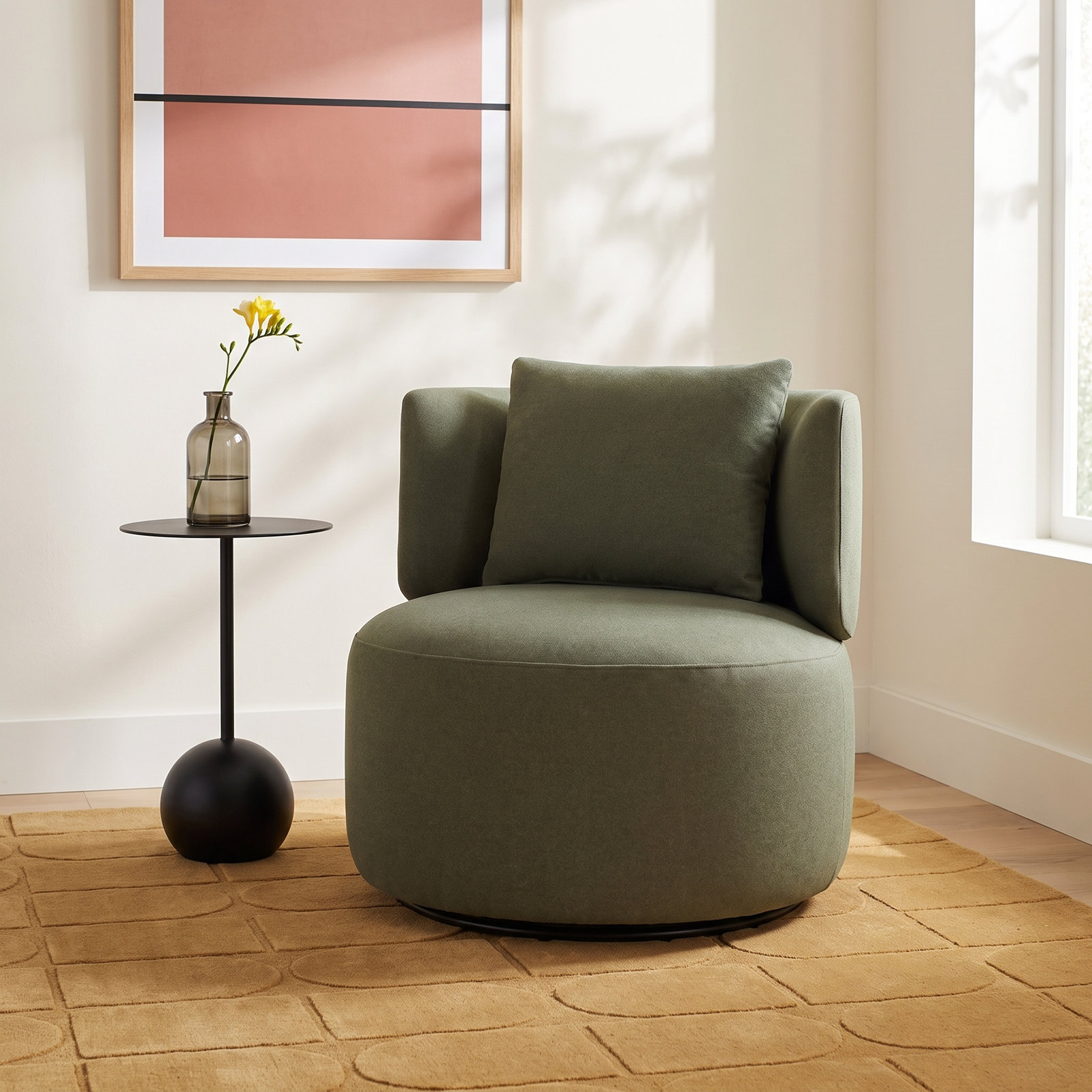 Belarus Swivel Accent Chair, Vesper Forest Velvet