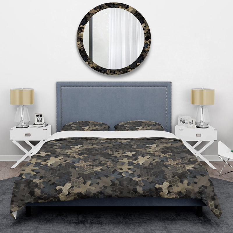 Camouflage noir militaire - ensemble de housse de couette abstrait - microfibre de polyester