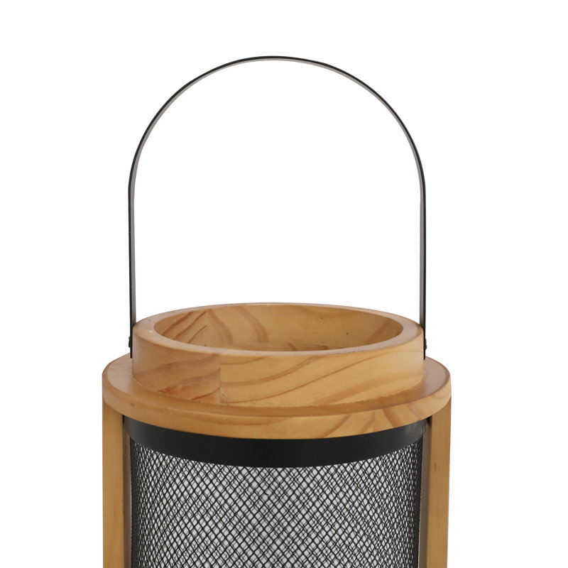 Lanterne de bougie en bois avec poignée en métal