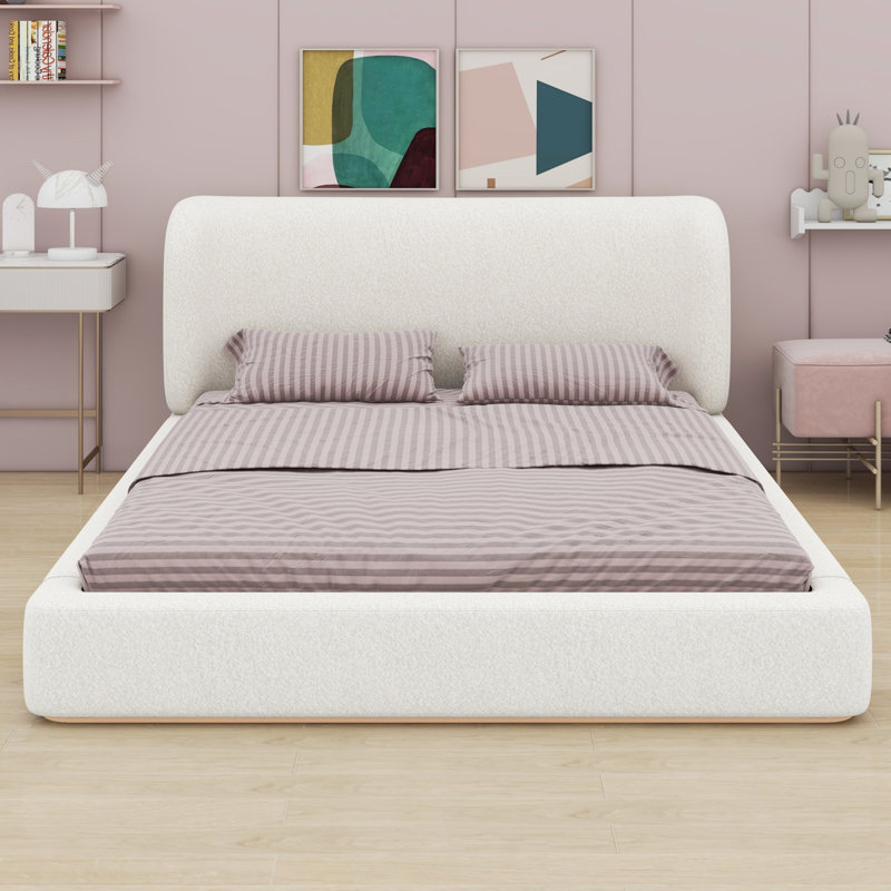 Lit plateforme tapissier Modern, White, Grand lit