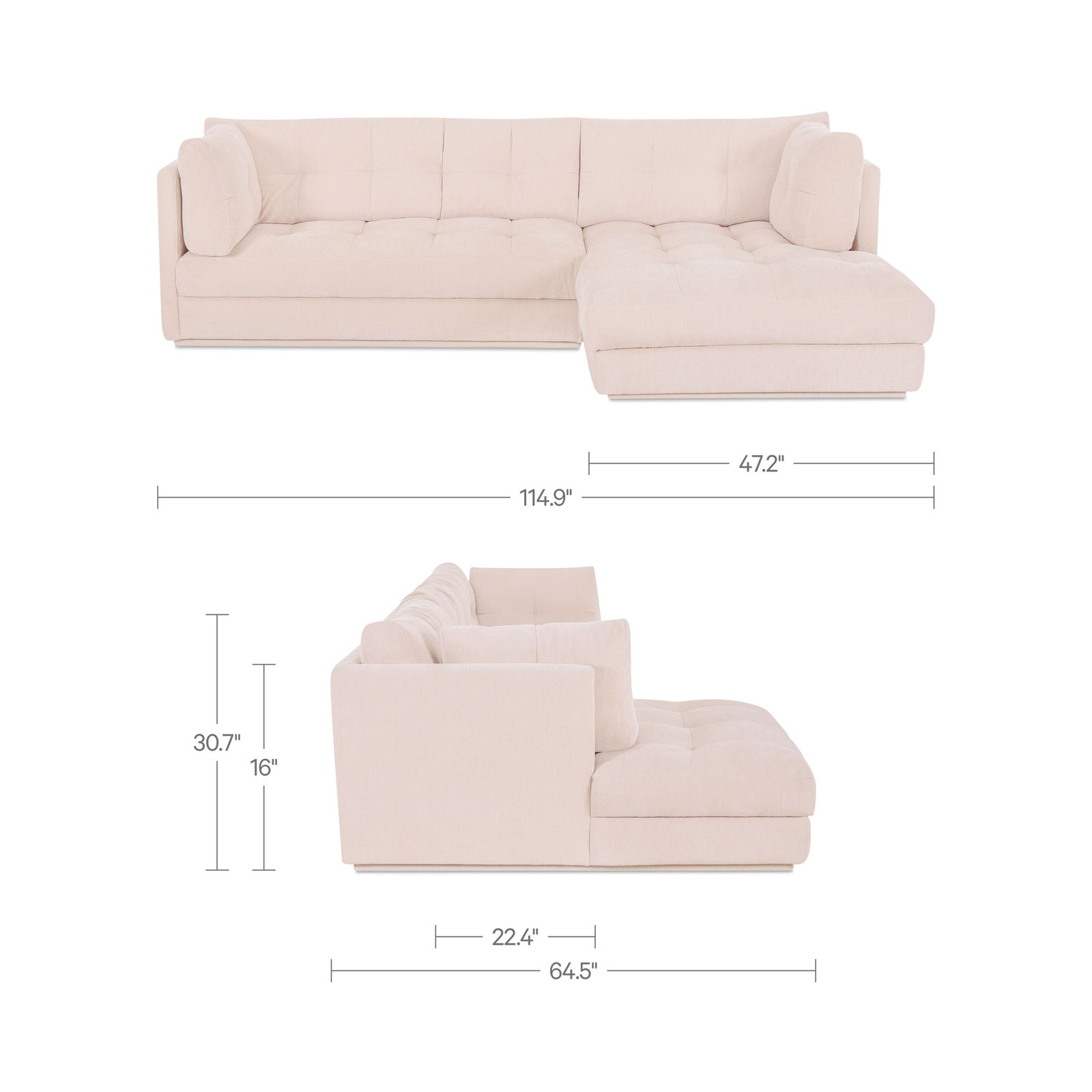 Dunwich Sectional, Beige Polyester, Left Hand Facing