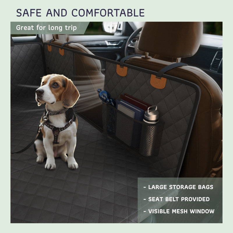 Katziela Large Seat Guard Waterproof Back Seat Extended Cover With Mesh Window Storage Pockets, Black