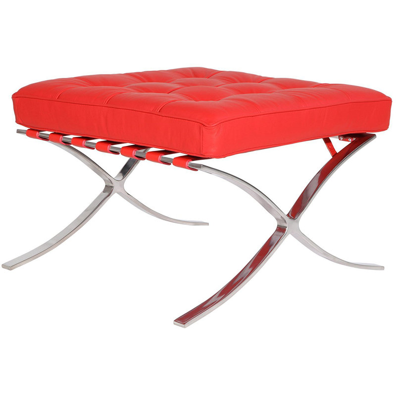 Beecroft Leather Ottoman, Red Genuine Leather