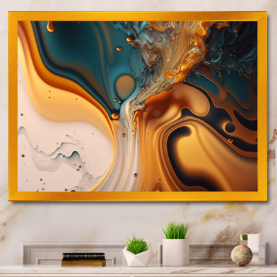 Abstractions fluides jaunes et vertes I - art mural abstrait à l'encre liquide pour le salon