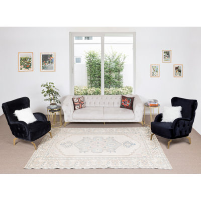 Handmade Anatolian Oushak Area Rug with Geometric Design, 100% Wool