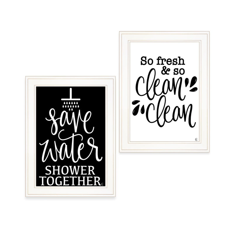 «Clean / Shower Together», ensemble de 2 vignettes encadrées pour la décoration murale par Fearful Made Creations