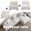 Canapé modulaire rembourré 3 pièces en velours côtelé beige avec dossier coussiné et pieds en bois massif-439441753-439441759