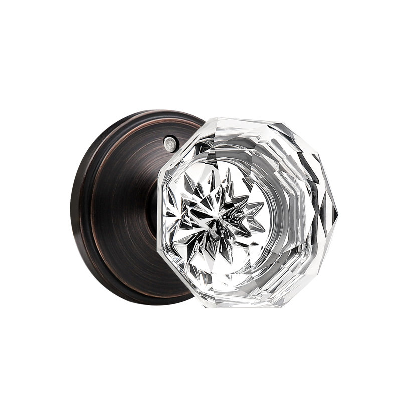 Crystal Door Knobs Keyless Lock with Round Rosette, Oil Rubbed Bronze, Passage (Hall & Closet)