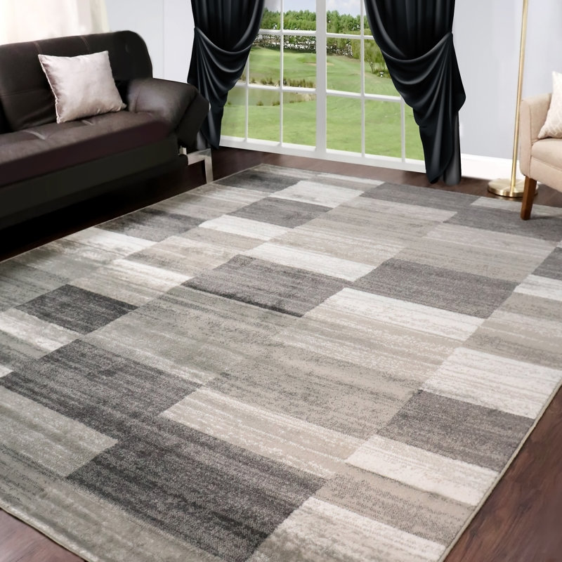 Tapis argenté à motif géométrique moderne Krasmir, Rectangle 8 pi x 10 pi