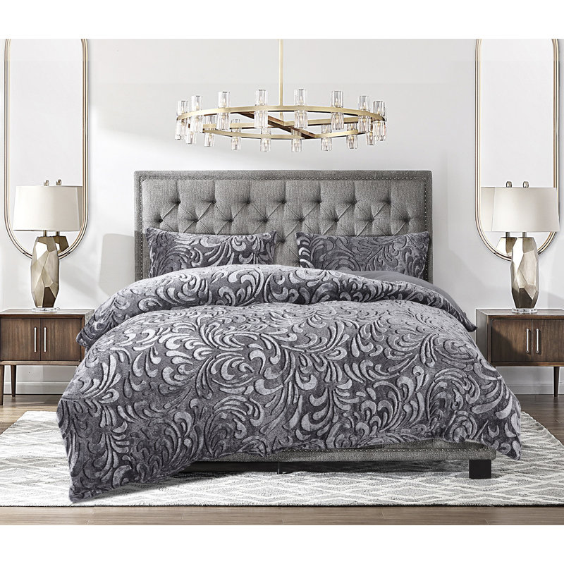 Solid Colour Duvet Cover Set with Pillowcases, Kingsize, Grey