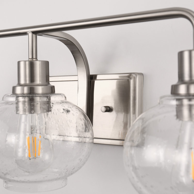 27 In. 3-Light Brushed Nickel Vanity Light With Clear Bubble Glass Shades, Bathroom Wall Sconce For Vanity Or Mirror