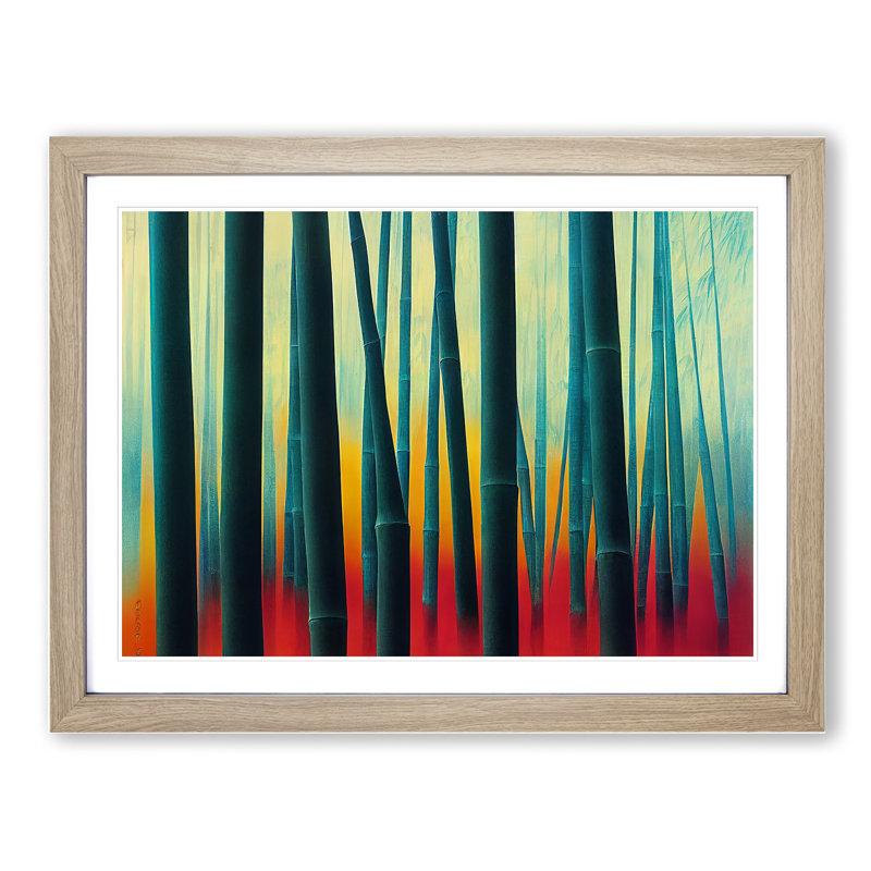 Enticing Abstract Bamboo Forest - Single Picture Frame Painting, 25cm H x 34cm W x 2cm D, Oak 