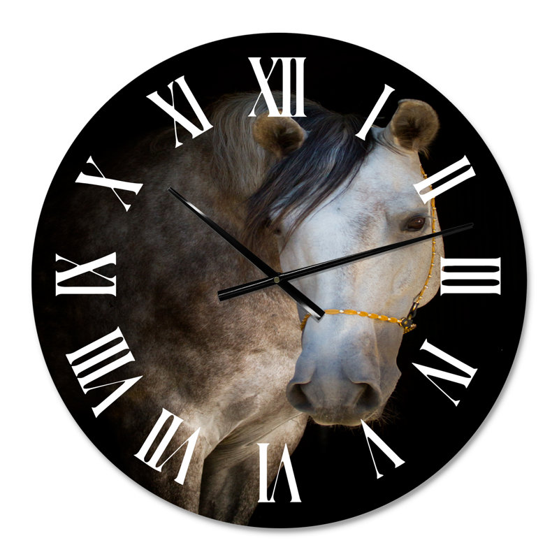Portrait d'un cheval blanc - horloge murale de ferme, Petit