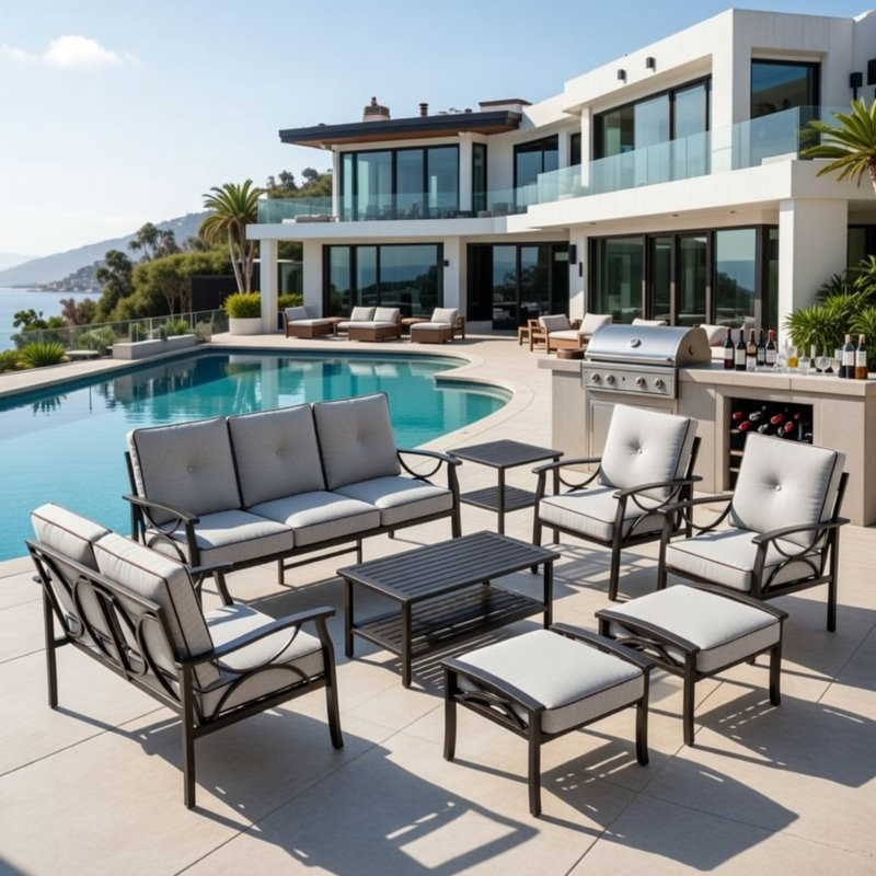 8-Piece Metal Patio Furniture Set, Light Gray