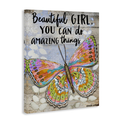 «Beautiful Girl & Butterfly», art mural sur toile par Jennifer Lambein