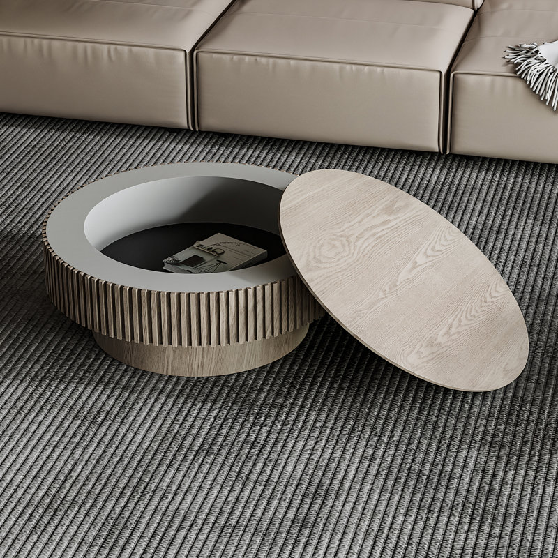 Table basse 31,5 po ronde avec rangement Table d'appoint moderne en placage de bois massif pour salon, chambre à coucher, appartement ou bureau, gris