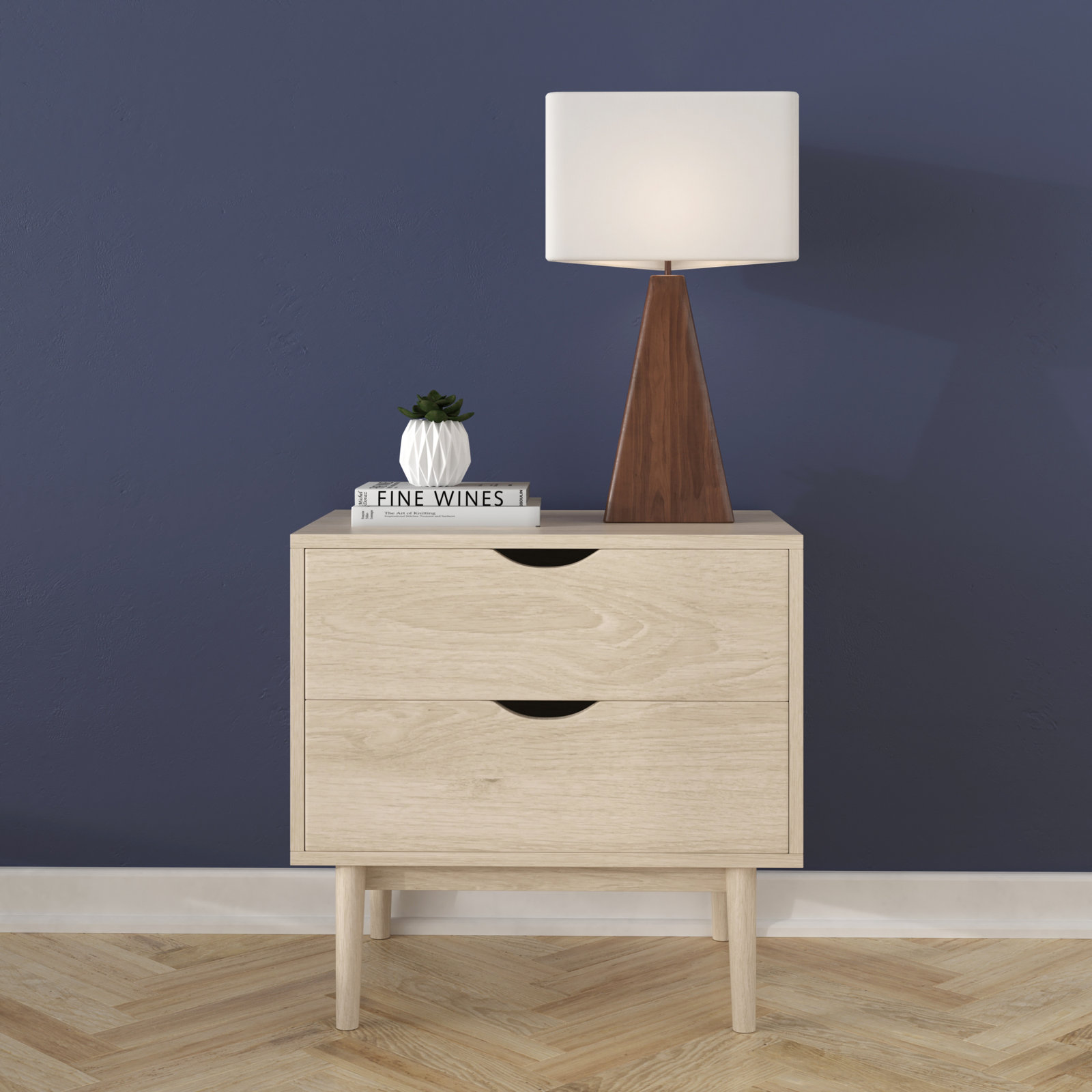 Indra Oak Nightstand, White Wash