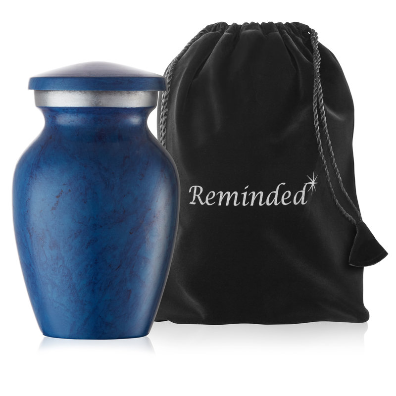 Polished Blue and Silver Metal Keepsake Urn