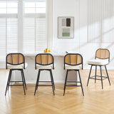 Upholstered Swivel Counter Stool With Rattan Backrest