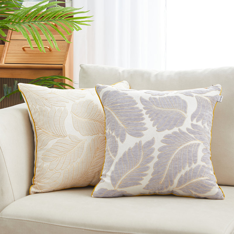Floral Chenille Throw Pillow, Cream