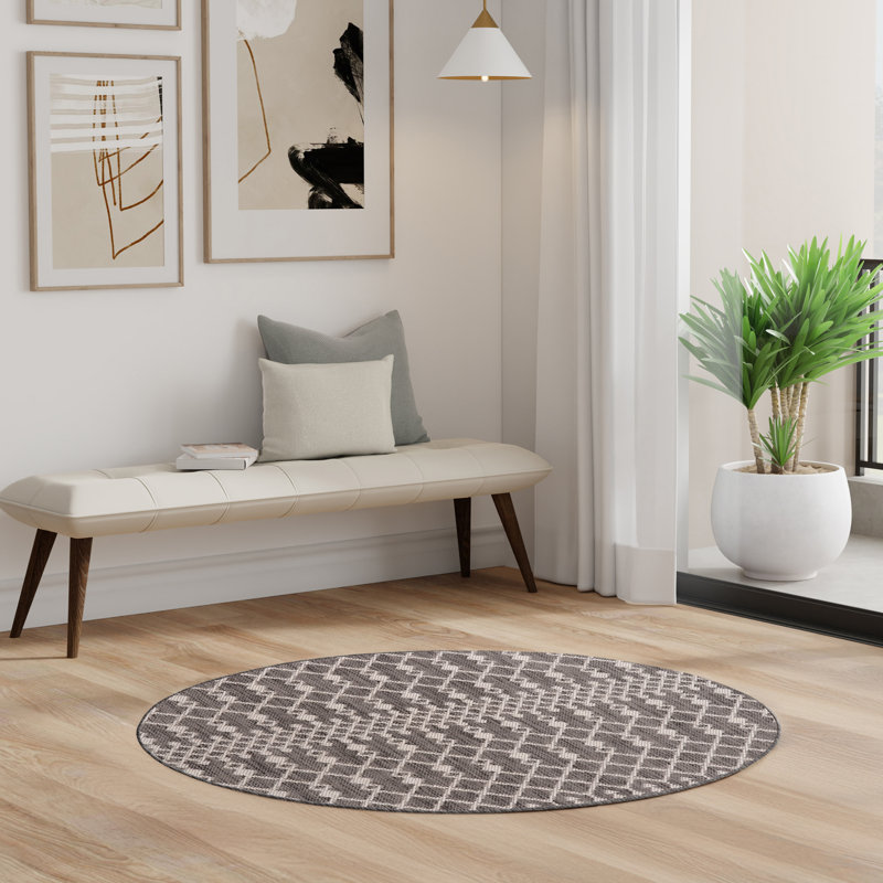  Positano 5' x Round Charcoal Modern Rug, Charcoal, Round 5'