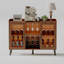 Armoire à vin de 47 po avec lumières à DEL et portes en verre, station de café en bois avec porte-bouteilles et porte-verre, armoire à alcool moderne pour la maison, cuisine, appartement en noyer