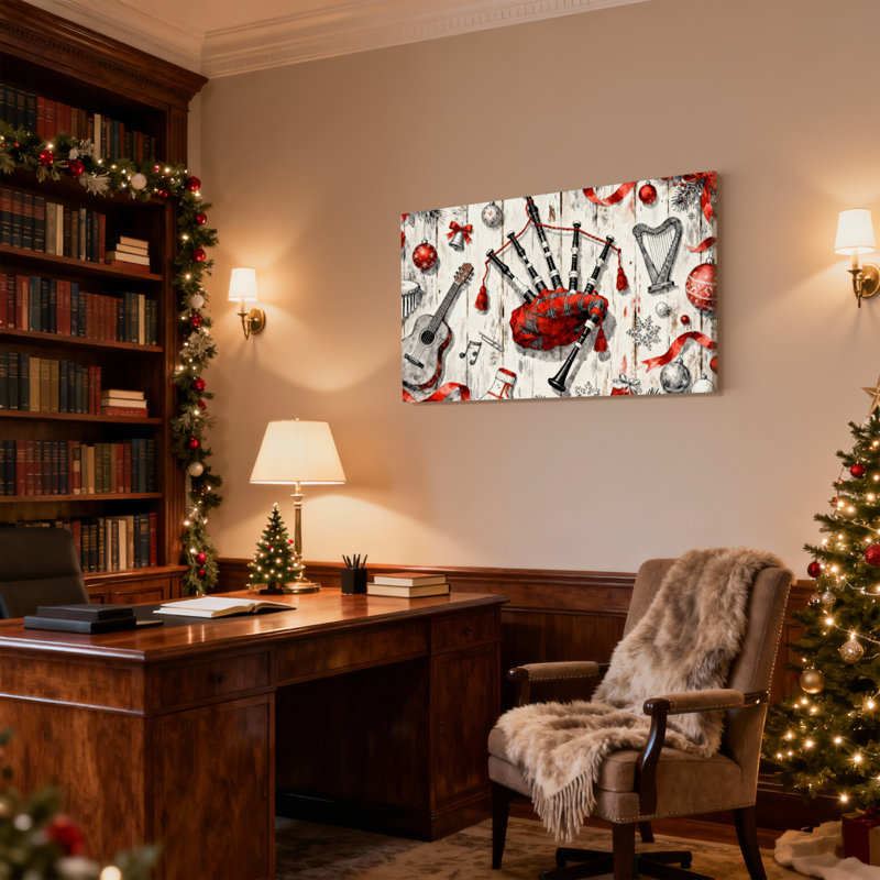 Ensemble de 3 reproductions d'art sur toile, instruments de musique et ornements de Noël, H 16 po x l 24 po