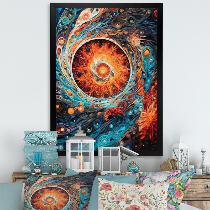 «Orange Turquoise Galactic Cosmic Universe», reproduction sur toile, H 32 po x l 16 po x P 1 po, Cadre photo noir
