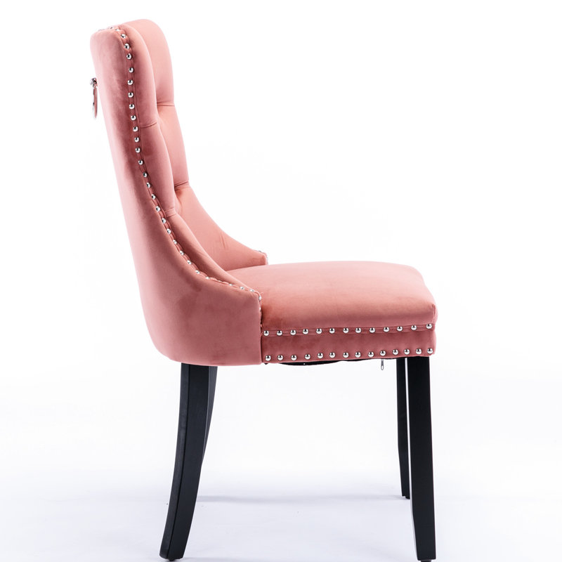 Chaise de salle à manger contemporaine avec structure élastique double et revêtement en velours rose, 2 chaises hautes, 2, coussin en mousse confortable et base en bois stable