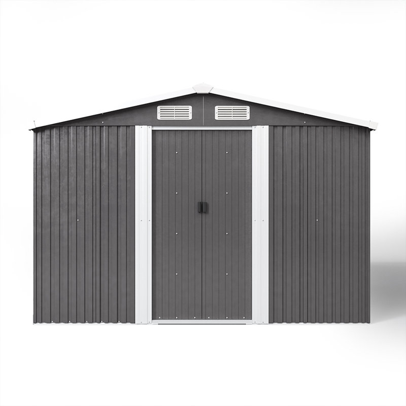 10 ft. W x 12 ft. D Metal Apex Garden Shed Outdoor Storage House, Grey