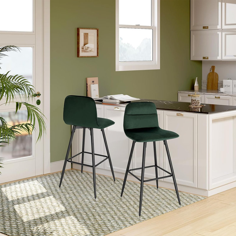 Enrique Upholstered Counter Stool with Metal Frame, Dark Green