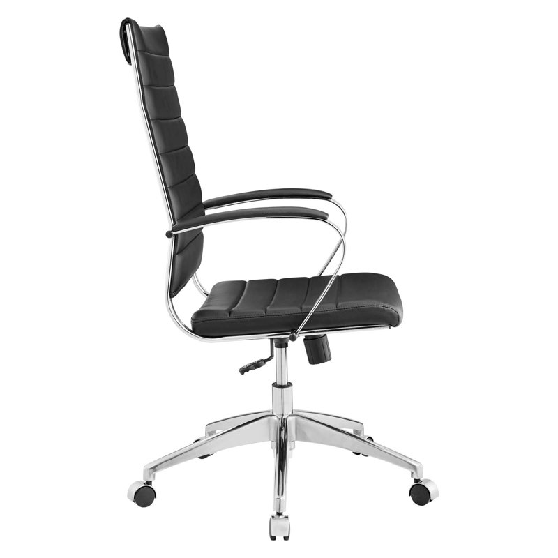 Fauteuil de direction en vinyle à haut dossier nervuré en vinyle par Modway, Noir