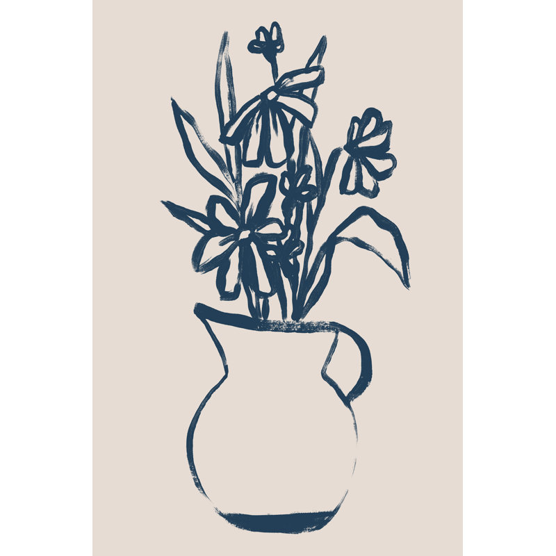 Navy Plant Sketches IV 1 Piece Wrapped Canvas Wall Art, 30cm H x 20cm W