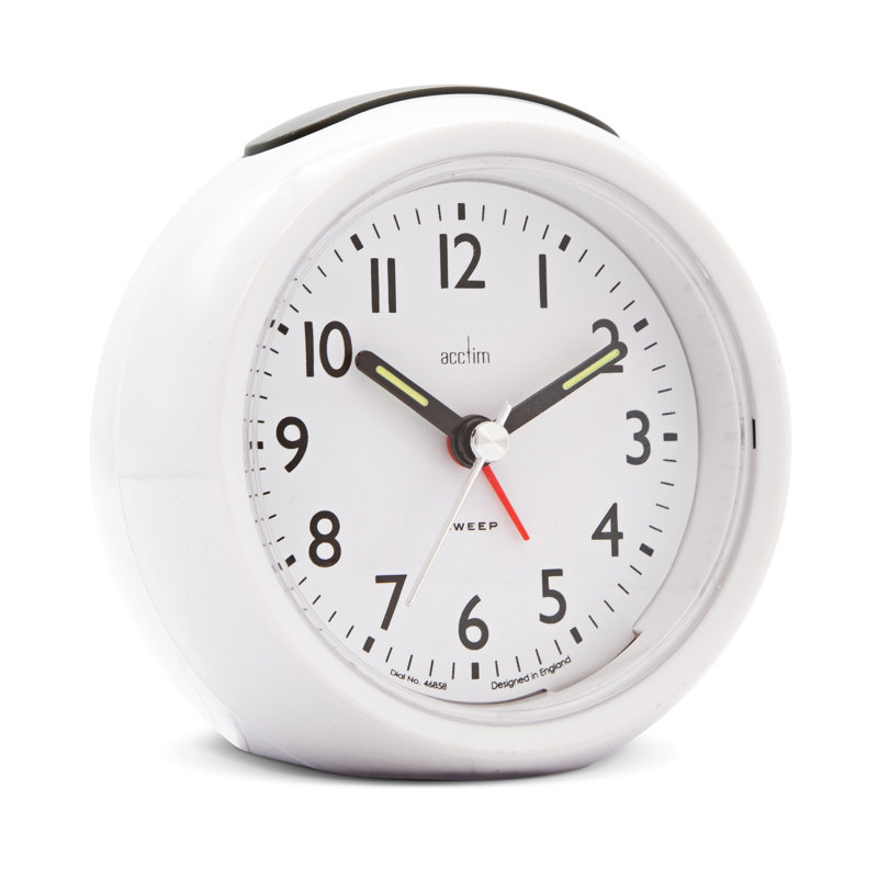 Acctim Grace Non-Ticking Sweep Analogue Bedroom Alarm Clock, White