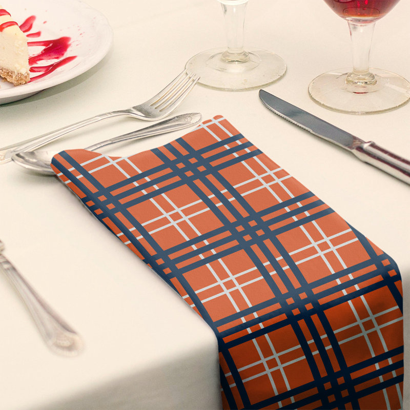 Plaid Square Napkin, 22" x 22", Cotton, Orange/White/Blue