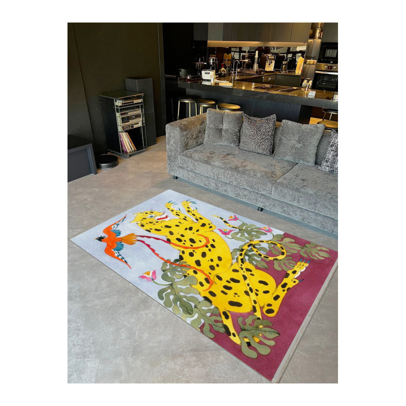 Tapis décoratif moderne à motif léopard et perroquet, Tapis de couloir 2 pi 6 po x 9 pi 10 po inclus