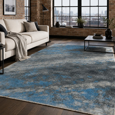 Netline Home Balanced Linework Navy Blue Modern Washable Rug
