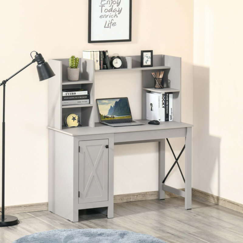 Bureau d'ordinateur de ferme avec huche et armoire, bureau à domicile avec rangement, pour bureau