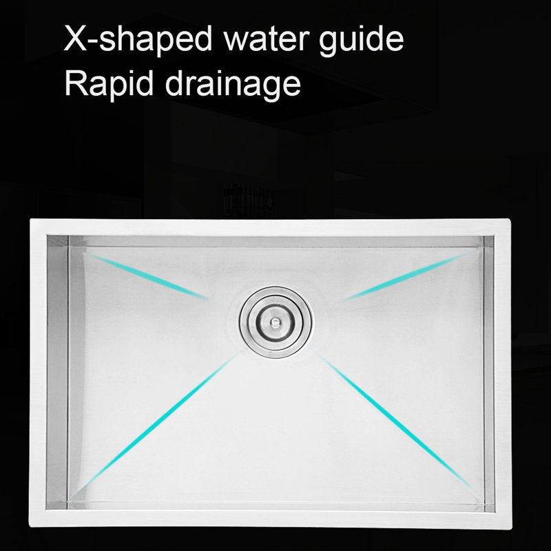 26" Stainless Steel Undermount Single Bowl Kitchen Sink, 16 Gauge 9 Inch Deep With Drain Assembly, X - Shaped Water Path For Efficient Drainage, Thick Condensation Coating And 3Mm Noise Reducing Pad