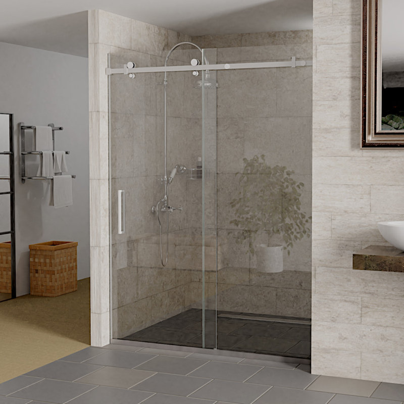 Porte de douche coulissante réversible semi-encadrée l 56 "à 60" x H 76 "Bermuda,  Nickel satiné