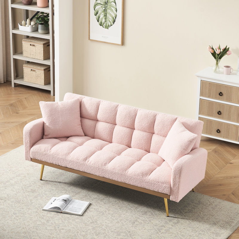 Pink 69 - Inch Adjustable Bed For Primary Living Areas, Three Speed Convertible, Wide Removable , Solid Wood And Artificial Board Structure, 2 Seats, Modern Design Inch With Material Small Bedroom,