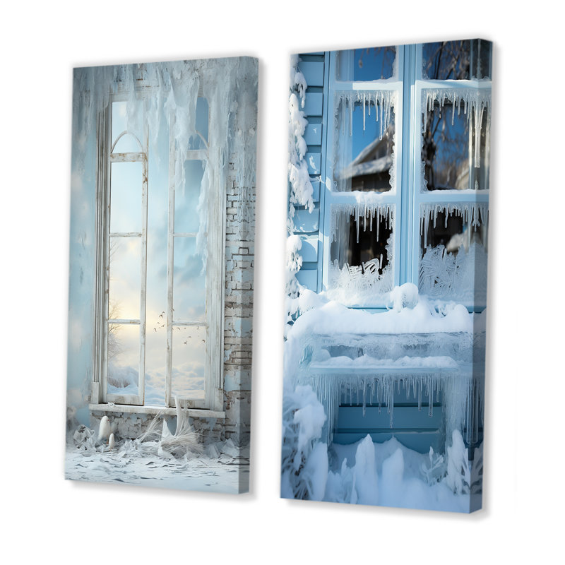 Ensemble de 2 décorations murales Winter Winter Frozen Glass II, Toile tendue, H 40 po x l 41 po