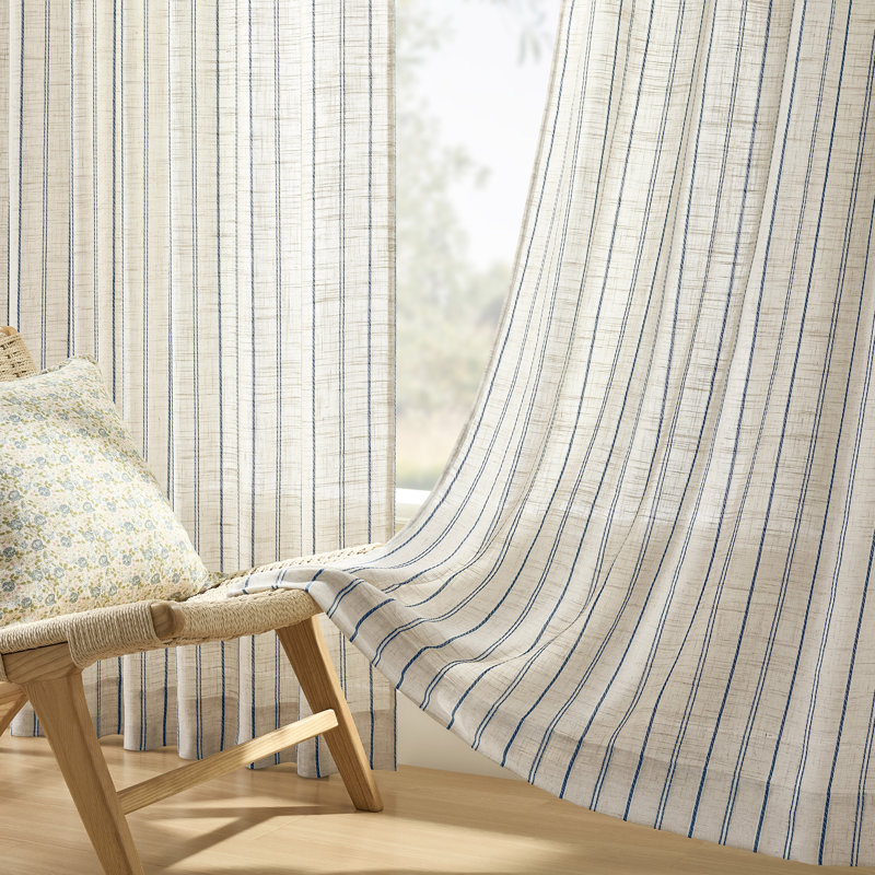 Farmhouse Pinstripe Curtains for Bedroom Living Room Rustic Light Filtering Linen Blend Window Treatment,2 Panels, 52"W×95"