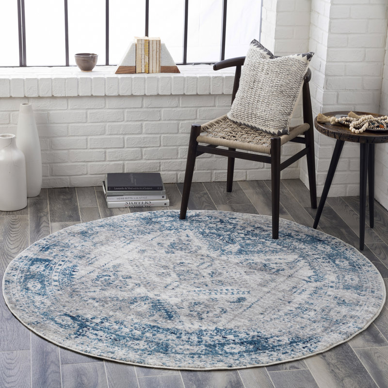 Fitz Oriental Charcoal Area Rug, Round 5'3", Charcoal