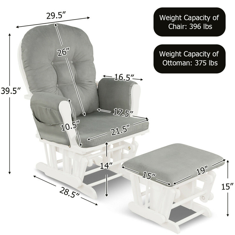 Chaise berçante avec repose-pieds Bahrudin Harriet Bee, Gris clair, Blanc