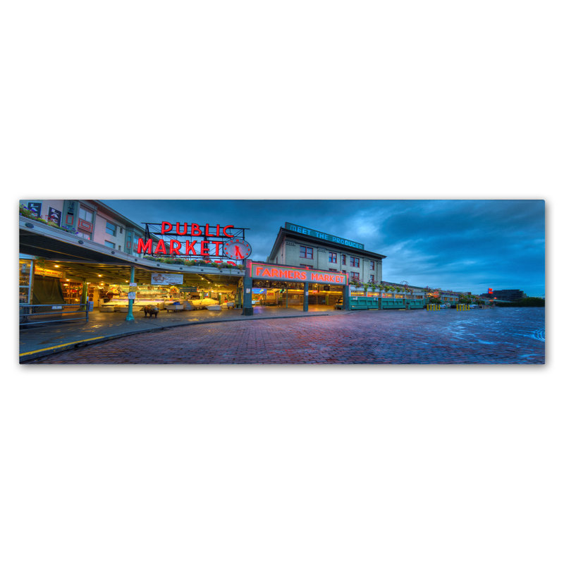 « pike place seattle », reproduction de photo sur toile tendue, H 6 po x l 19 po