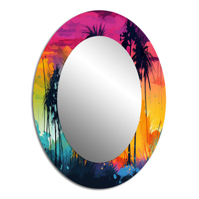 Vibrant Palm Trees III - Coastal Oval Wall Mirror